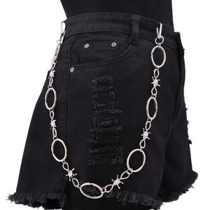 Cadena de cintura blanca K de una sola capa con diseño de púas circulares y patchwork, accesorio de mezclilla para mujer, a la moda - Product Image 1