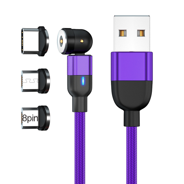 3A Magnetic Cable Quick Charging Micro USB Type C 8 Pin Nylon Braided Cord 3 in 1 Magnet Connector Cable