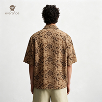 Chemise pour homme ornée de motifs, en polycoton, couleur beige moka, style cubain, pour l'été, la plage et les vacances