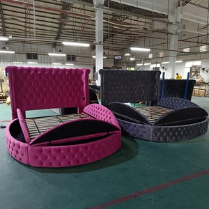 Sang Trọng Hiện Đại Mềm Mại Giường Nhung Màu Đen Vải Tufted Đầu Giường Vua Nữ Hoàng Kích Thước Vòng Lưu Trữ Giường Với Trundle - Product Image 3