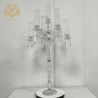 Centre de Table Mariage en Cristal à 5 Bras Chandelière en Verre Tempête Chandelier Support Autres Décorations de Mariage