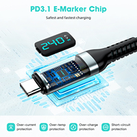 Cable Justlink USB4 Tipo C a C, 40 Gbps, 240 W PD, 8K 60 Hz, Pantalla LCD Digital, Carga Rápida, Cable de Nailon Trenzado para iPhone y Laptop