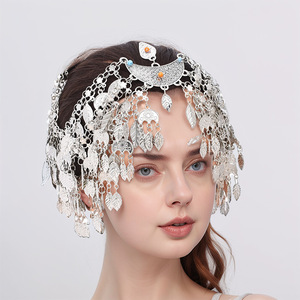 Assyrian Flag Maang <strong>Tikka</strong> Headband Silver Metal Alloy Leaves Tassels Flower Hairband European Head Chain Headwear for Girls - Product Image 2