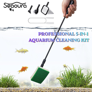 Kit de Limpieza para Acuarios Seaoura SR-517 5 en 1 con Mango Resistente, Raspador de Algas, Cepillo de Esponja y Red para Peces, para Peceras de Vidrio - Product Image 1