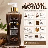 AESTHTANY Gel de Bain Exfoliant au Café 1000ml, Blanchissant et Nourrissant en 7 Jours, Réparateur Cutané, Contrôle du Sébum, Exfoliation, Beurre de Karité