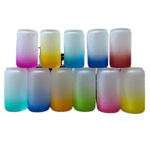 Mix Colored 12Oz Gradient Glitter Cold Color changing Glow In Dark Sublimation Verre Bière Can Cup Avec Paille Couvercle