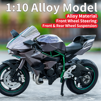 Nouvelle moto miniature Kawasaki H2R en alliage moulé sous pression, modèle 1/10, avec effets sonores et lumineux, direction de la roue avant, cadeau pour garçon