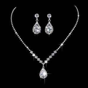 Colgante <span class=keywords><strong>de</strong></span> gota <span class=keywords><strong>de</strong></span> agua con diamantes <span class=keywords><strong>de</strong></span> imitación, <span class=keywords><strong>collar</strong></span> <span class=keywords><strong>y</strong></span> pendientes chapados en <span class=keywords><strong>plata</strong></span> <span class=keywords><strong>de</strong></span> cristal, conjunto <span class=keywords><strong>de</strong></span> joyería <span class=keywords><strong>de</strong></span> Boda nupcial elegante - Product Image 1