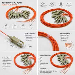 Câble à fibres optiques multimode SC de bonne qualité, 12 cœurs, SC UPC OM2, gaine LSZH 0,9 mm, 1,5 mètre, pigtail en fibre 50/125μm - Product Image 2