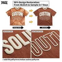 T-shirt Homme OEM ODM à Impression 3D en Relief, Style Rétro Américain Vintage Délavé avec Col Contrastant, Coupe Oversize Streetwear, Fabrication Streetwear Rétro
