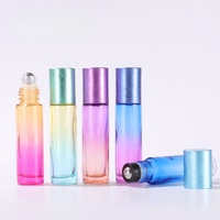 En stock – Flacon roll-on en verre dégradé de 10 ml, coloré, pour huiles essentielles, avec bouchon doré brossé, pour l'emballage d'huiles