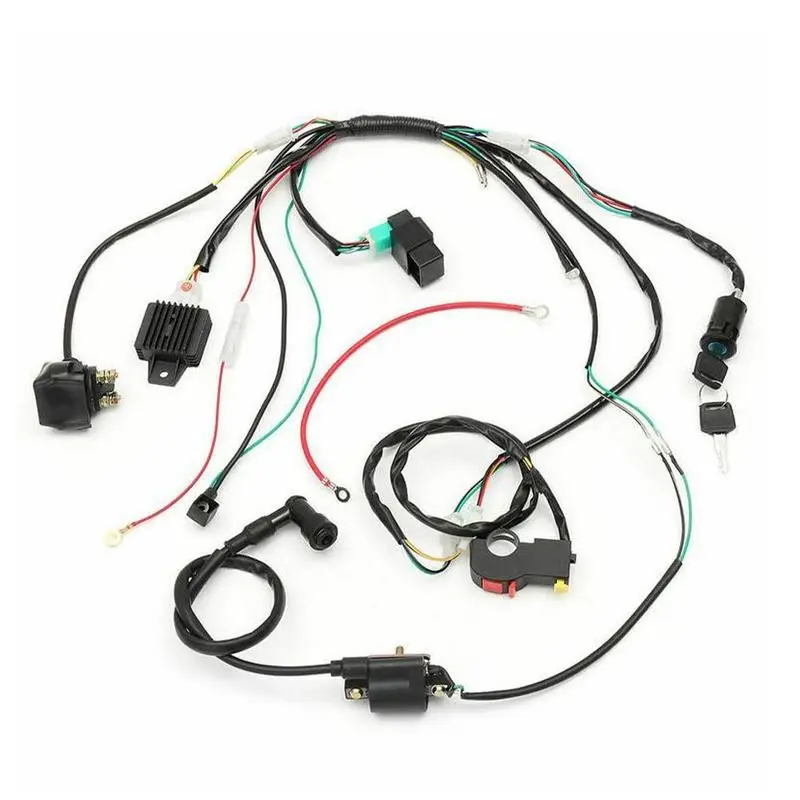 Arnés de cableado para motocicleta, rectificador de bobina solenoide, de arranque, para 50cc, 110cc, 125cc, PIT, Quad, Dirt Bike, ATV