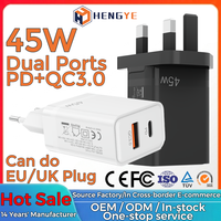 GaN 45W EU UK Plug Noir Blanc PD Type C QC3.0 USB a Chargeur mural de téléphone portable à chargement super rapide