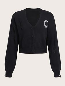 Cardigan invernale da donna personalizzato maglione lavorato a <span class=keywords><strong>maglia</strong></span> in poliestere 100% di alta qualità <span class=keywords><strong>con</strong></span> decorazioni lunari abbigliamento Casual dal Design corto nuovo - Product Image 5