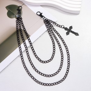 จี้รูปกางเขนแบบโซ่คาดเอว หลายชั้น โลหะผสมสังกะสีสีดำ สไตล์ฮิปฮอป สำหรับใส่ทุกวัน - Product Image 3