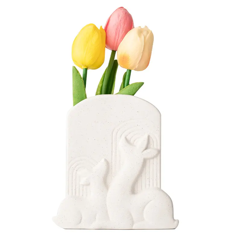 Nordic Style Exquisite Small Bisque Vase Crafts Custom Embossed Design Unglazed Ceramic Vase for Desktop Decoration