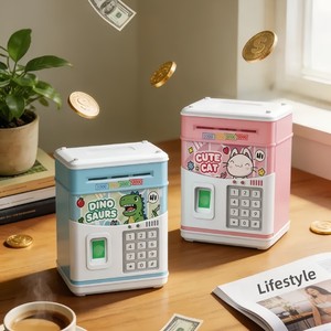 Hucha infantil <span class=keywords><strong>de</strong></span> plástico con sensor <span class=keywords><strong>de</strong></span> huellas dactilares simulado, <span class=keywords><strong>caja</strong></span> ATM <span class=keywords><strong>de</strong></span> dibujos animados con contraseña y enrollamiento automático <span class=keywords><strong>de</strong></span> dinero, transfronteriza - Product Image 1