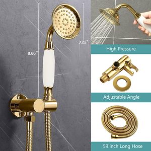 Ensemble de <span class=keywords><strong>robinetterie</strong></span> de <span class=keywords><strong>douche</strong></span> murale vintage poli avec pommeau de pluie de 9 pouces, douchette à main et inverseur 2 voies, en laiton et acier inoxydable, kit de finition de valve - Product Image 4