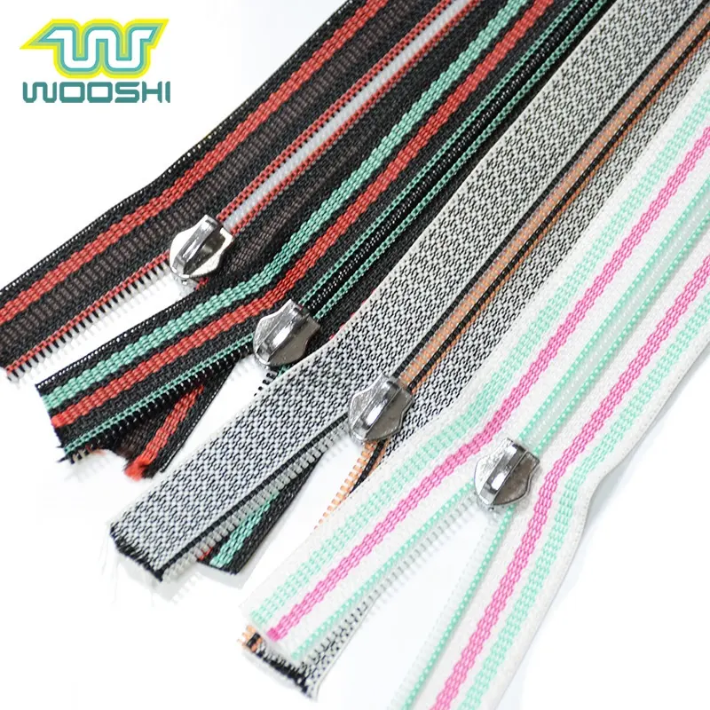 Guangzhou Ideal Color Stripe Customized #5 Nylon cioil Zipper Manufacturer Cheap Zippers For Sewing