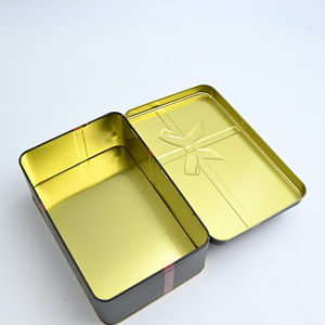 Rectangular Tinplate Gift <b>Box</b> Clamshell <b>Metal</b> Can Black Red Ribbon Holiday Packaging for Biscuit Cosmetic Gift - Product Image 4