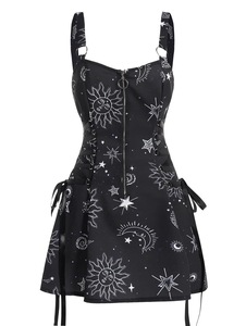 Vestido Gótico de Halloween con Estampado de Estrellas y Luna, Tirantes Finos, Espalda Descubierta, Sexy, Cintura Ajustada, Corte en A - Product Image 6
