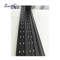 Porte coulissante en aluminium à cadre fin noir, double vitrage, système de porte coulissante à cadre étroit pour villa, appartement, hôtel, bureau