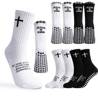 Chaussettes de football athlétiques personnalisées en Spandex/Nylon/Coton avec grip antidérapant en silicone, tricotées, montantes, à revers haut et design de la partie inférieure