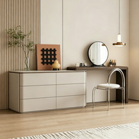 Bureau de toilette moderne extensible avec commode à 6 tiroirs et miroir rond