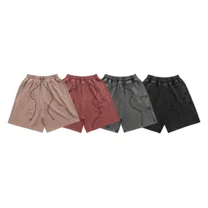 100% Cotton Shorts Washed Faded Elastic Waist Mens Shorts Casual Wear Middle Length Outdoor Summer Woven Fabric Sports Shorts