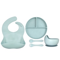 Ensemble d'alimentation en Silicone pour bébé, 5 pièces, bavoir imprimé, plaque d'aspiration, bol, cuillère, sucette, plats pour bébé, Logo personnalisé, prêt à être expédié
