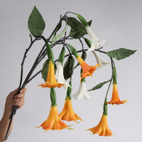 Bunga Datura PU Real Touch Dekoratif Putih, Bunga Terompet Datura Buatan untuk Dekorasi Rumah dan Pernikahan