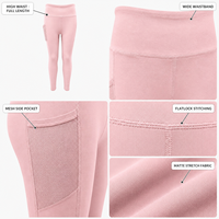 Leggings de yoga pour femme, rose poudré, ultra doux, taille haute, avec poche latérale en mesh, coutures plates, finition mate, extensible dans quatre sens, respirant