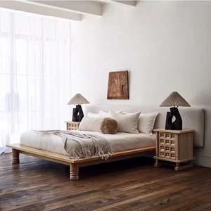 RH American Retro and Simple Tatami Bed, <span class=keywords><strong>Cama</strong></span> doble de lujo ligera francesa, Cabecero bajo de <span class=keywords><strong>segunda</strong></span> <span class=keywords><strong>mano</strong></span>, <span class=keywords><strong>Cama</strong></span> de madera maciza - Product Image 2