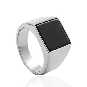 Men's Stainless Steel Square <b>Ring</b> Black Inlay Geometric Design Gold Tone Jewelry Gift - Product Image 5