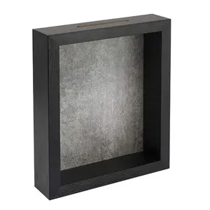 Caja de sombra negra de madera de carga superior, caja de sombra de memoria con tickets