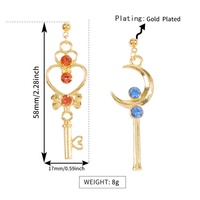 Anime Sailor Moon pendientes joyería Moon Stick asimétrico gota pendientes mujeres niñas Aleación de Zinc cristal colibrí 18K oro