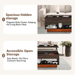 Hiện đại Walnut <span class=keywords><strong>Led</strong></span> trung tâm giải trí <span class=keywords><strong>LED</strong></span> Lift Top Bàn cà phê với ổ cắm điện ẩn ngăn 2 Mở Kệ - Product Image 5