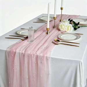 Corporate Swiss Mesh Pearl Embellished <b>Runner</b> Custom Size Custom Style Heavy Duty For Luxury <b>Dining</b> Room Party Retailer - Product Image 1