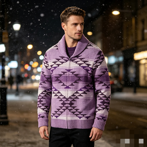 Cardigan en maille pour <span class=keywords><strong>homme</strong></span> automne-hiver, style sud-ouest, avec fermeture éclair intégrale, motif géométrique Navajo et motif losanges escalonnés, coupe ample - Product Image 6