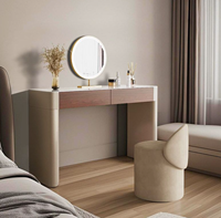 Coiffeuse italienne minimaliste moderne avec miroir LED intégré et rangement, design en panneaux MDF massifs pour chambre à coucher compacte