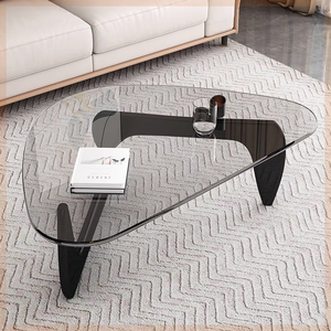 Mesa de centro moderna nórdica con tapa de cristal y patas de madera Muebles prácticos para sala de estar - Product Image 1