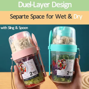 Vaso portátil de plástico doble para ensalada con tenedor y sellado, vaso portátil de plástico de 2 capas para ensalada de verduras y frutas con tenedor y sellado. - Product Image 2