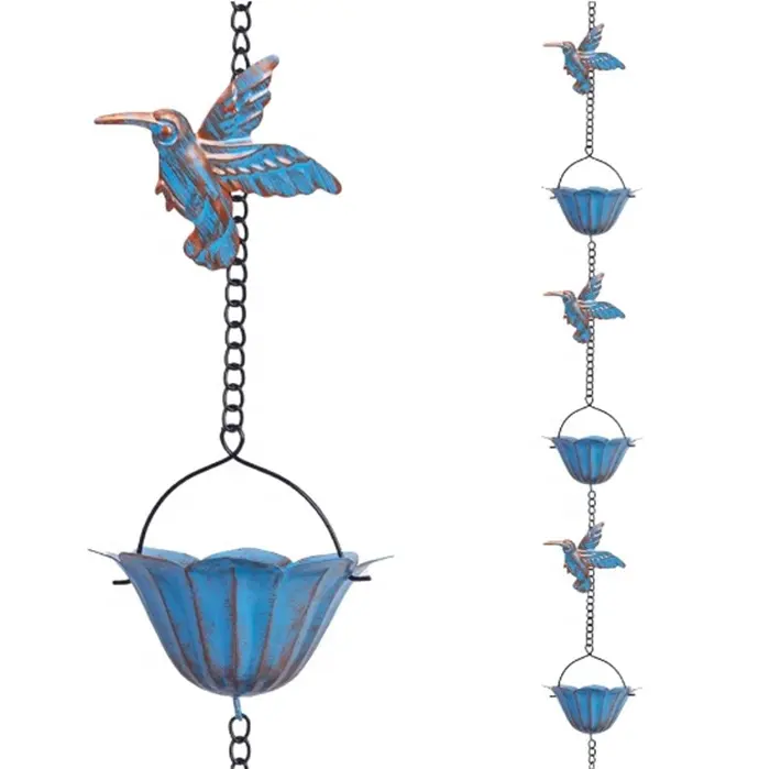 Outdoor Garden Decor Metal Rainwater Catcher Chain Cups Hummingbird Rain Chains for Gutters