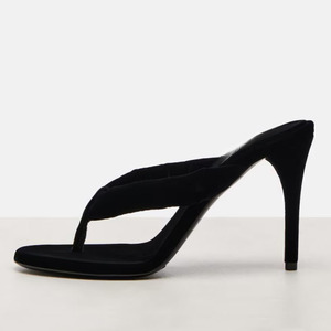 Sandales à bout ouvert grande taille 45 pour femme, talons aiguilles de soirée, chaussures à talons hauts pour pieds larges, escarpins en velours à lanières épaisses - Product Image 4