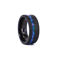 THX Schmuck Herrenring aus schwarzem Wolframkarbid mit 8mm natürlichem blauem Opal-Einlage im Kanalset, von Drittanbietern zertifiziert, Casual/Sportlich