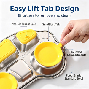 <span class=keywords><strong>Assiette</strong></span> à collation pour enfants en acier inoxydable 304 de qualité alimentaire avec base à ventouse, design voiture, compartimentée, pour tout-petits - Product Image 3