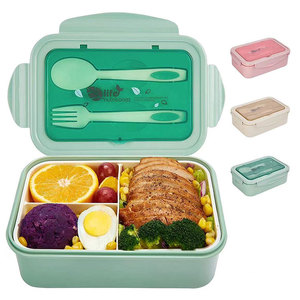 BPA Free Tiffin Box Microwave Safe 3 Compartments Reusable Plastic Bento Kids Lunch Boxes with Cutlery