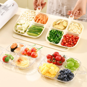 Assiette de service à quatre compartiments avec poignée, plat à condiments multifonctionnel pour accompagnements et collations, blanc crème transparent - Product Image 1