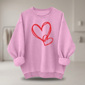 เสื้อสเวตเชิ้ตผู้หญิงลายหัวใจน่ารักสไตล์ลำลองสำหรับฤดูใบไม้ร่วง  แบบมีซับใน ระบายอากาศได้ดี คอกลม ไซส์ใหญ่  ด้านหน้าตัดยาว - Product Image 3