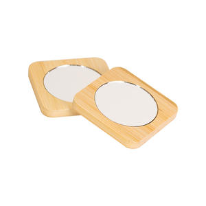 Espejo de Bolsillo LED de Bambú Personalizado, Acabado Bronce, Espejo Cosmético Mini de una Sola Cara - Product Image 1